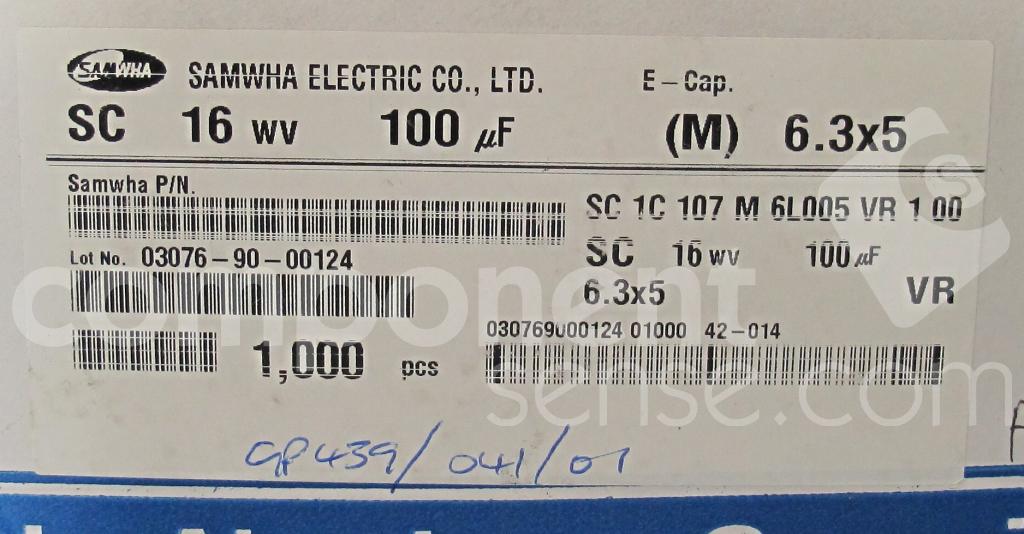 SC1C107M6L005VR100 Samwha Capacitor Group Component Sense