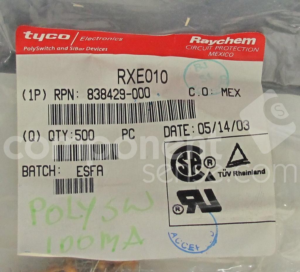 RXE010 Tyco Electronics, Raychem [Polyswitch] (Tyco Div) | Component Sense