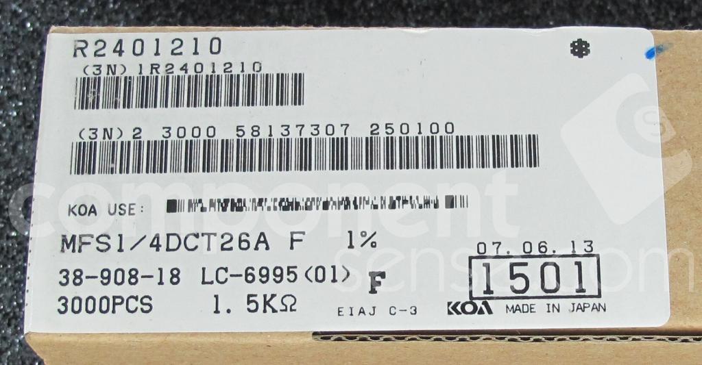 MFS1/4DCT26AF1.5K KOA Speer Electronics, Inc. Component Sense