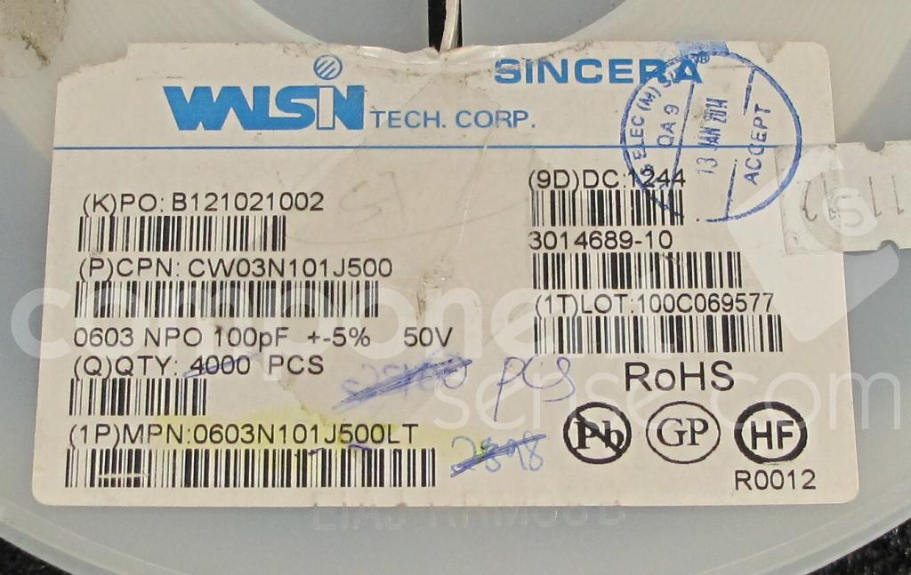 0603N101J500LT Walsin Technology Component Sense