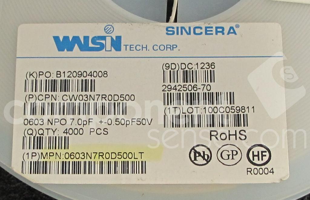 0603N7R0D500LT PDC, Walsin Technology Component Sense