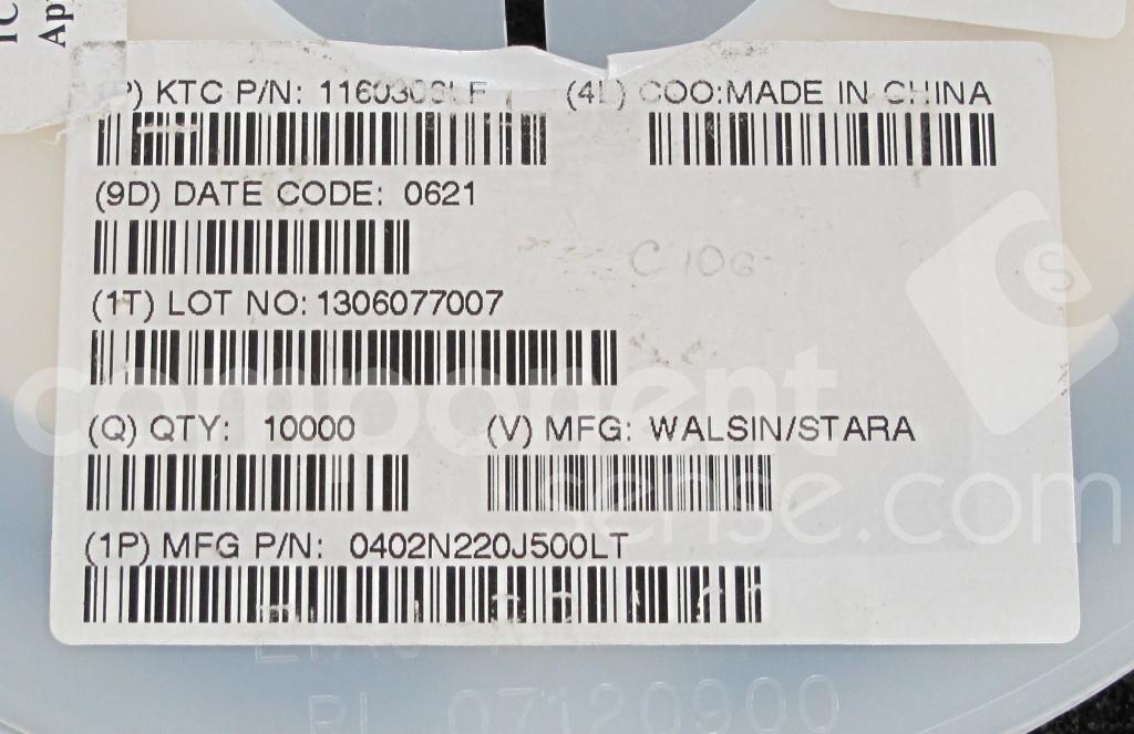 0402N220J500LT Walsin Technology Component Sense