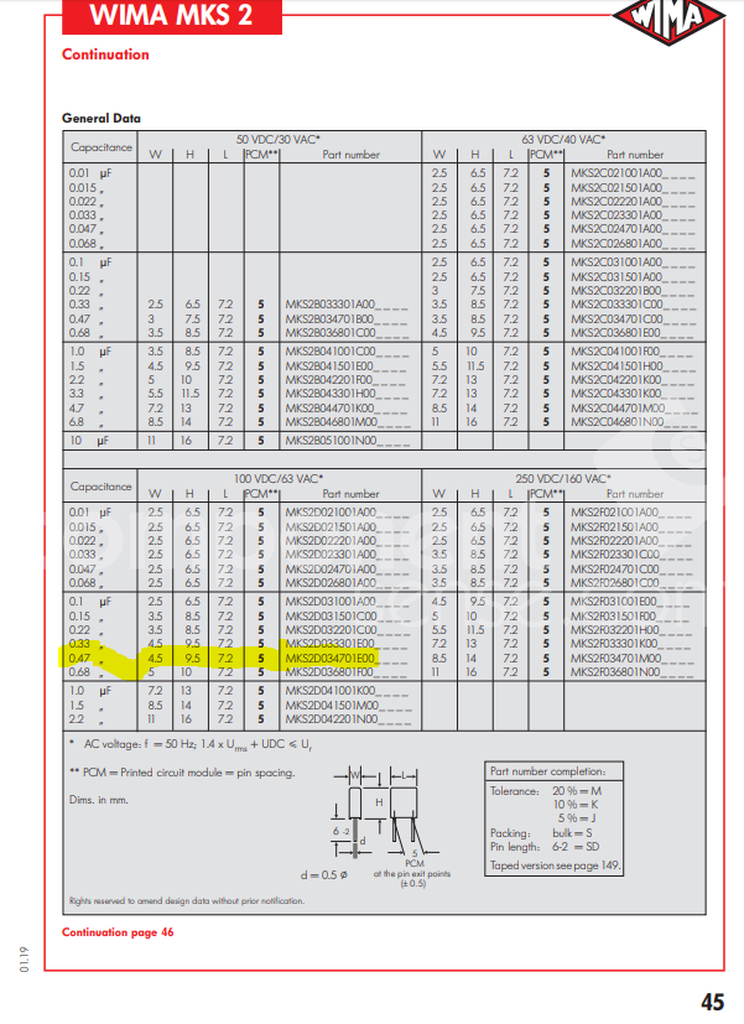 Wima MKS2 0.47uF 63V Milspec 5% Tol. Polyester Film Capacitor 10 - Foto 2