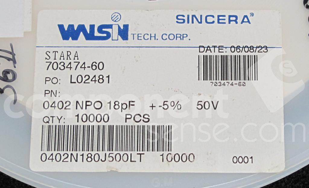 0402N180J500LT Walsin Technology Component Sense