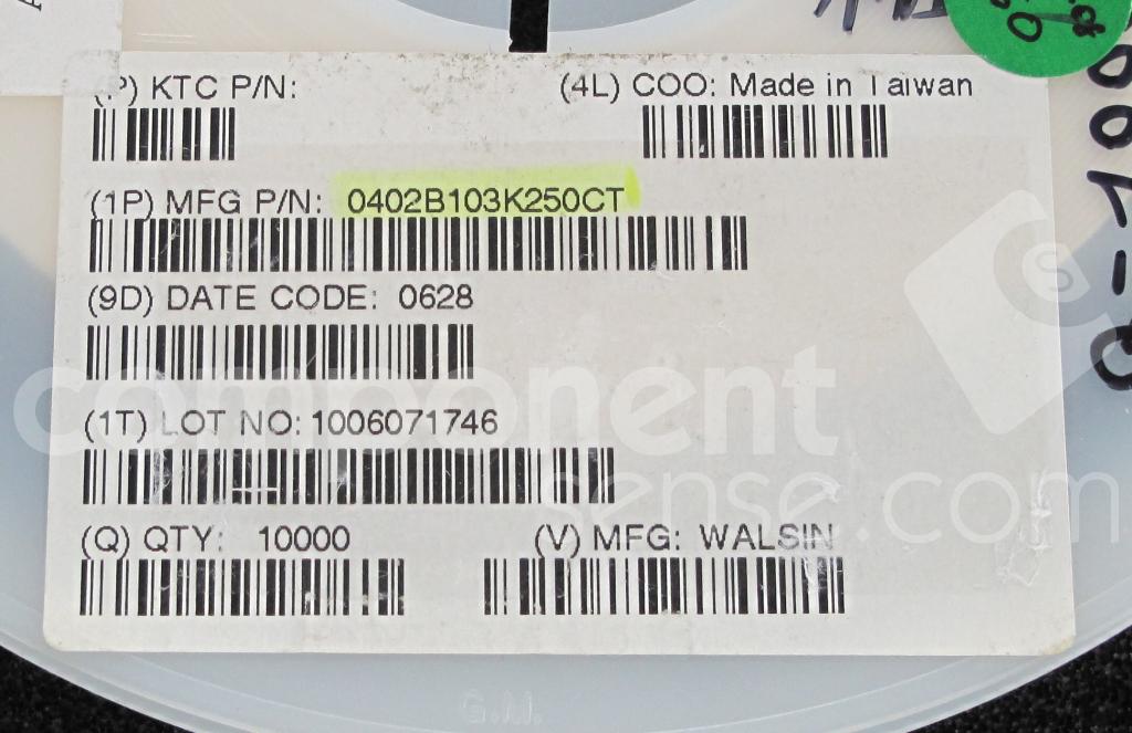 0402B103K250CT Walsin Technology, Walsin Technology Corporatio