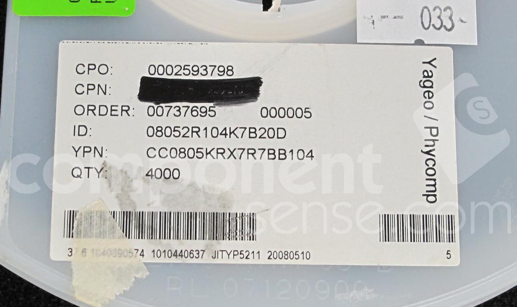 C0805KRX7R9BB104 Yageo, Phycomp [MP] (Philips Div) | Component Sense